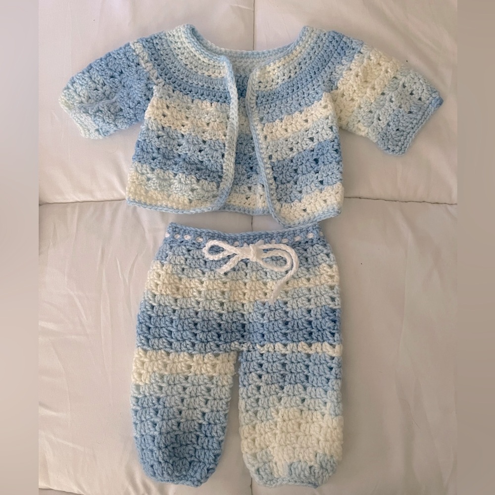 Custom Crochet Preemie Baby Boy sweater and pants set
